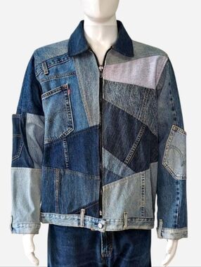 Levi’s rework denim patchwork jacket Fits large Features zipper closure